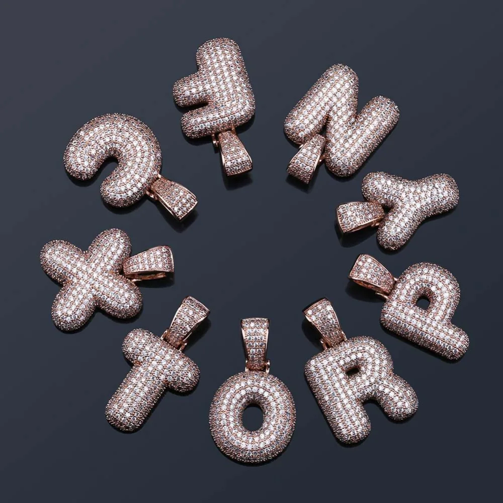 TOPGRILLZ хип хоп мужские ювелирные изделия A-Z Micropave Циркон пользовательское имя Пузырьковые буквы льдом кулон ожерелье с теннисная цепочка DIY