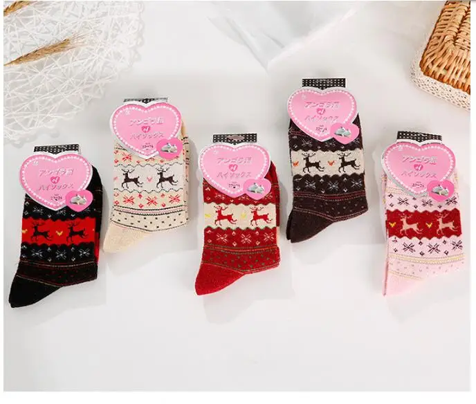 10pairs/lot! Winter Warm Women Wool Socks Animal Reindeer Print Cute Socks Ladies Socks Christmas Gift