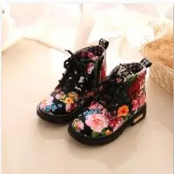 Красный Size21-30 детские цветочные ботинки из искусственной кожи для мальчиков и девочек кожаные ботинки martin детская обувь для младенцев модные ботинки - Цвет: Красный