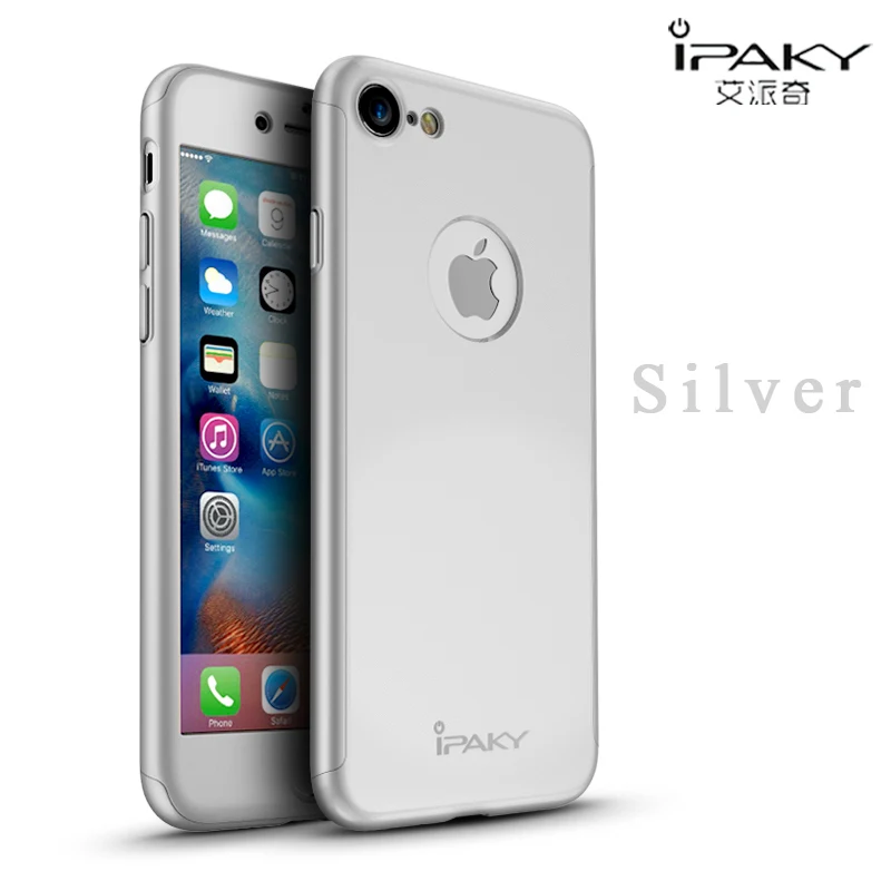 Чехол iPaky для iphone 7 Plus чехол 360 Полное покрытие для Apple iphone 8 Plus чехол+ стеклянная пленка PC Coque для iphone 7 8 8plus чехол s - Цвет: Silver