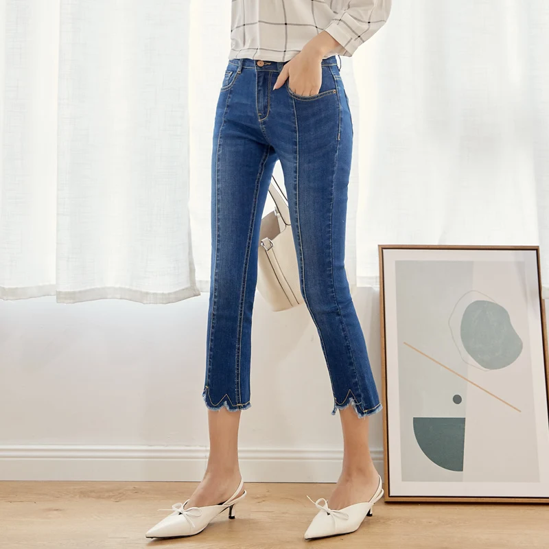Женские джинсы LEIJIJEANS повседневные облегающие средней длины синего цвета с