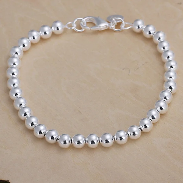 

925Silver color 6MM CHAIN , bead bracelet fashion charm Women lady jewelry cute nice pretty wedding birthday gift H114