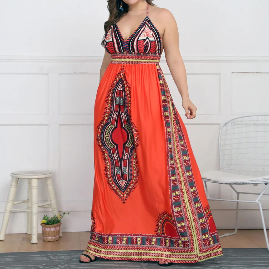 Этнические элементы модное сексуальное пляжное платье большого размера с v