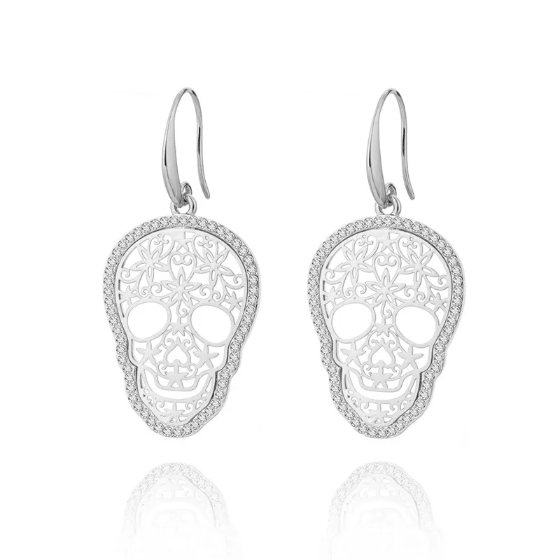 Silver Color Мода золотой череп серьги для женщин Цветок Скелет Кристалл винтаж пустой череп pendientes mujer ювелирные изделия подарок матери - Окраска металла: Silver Color