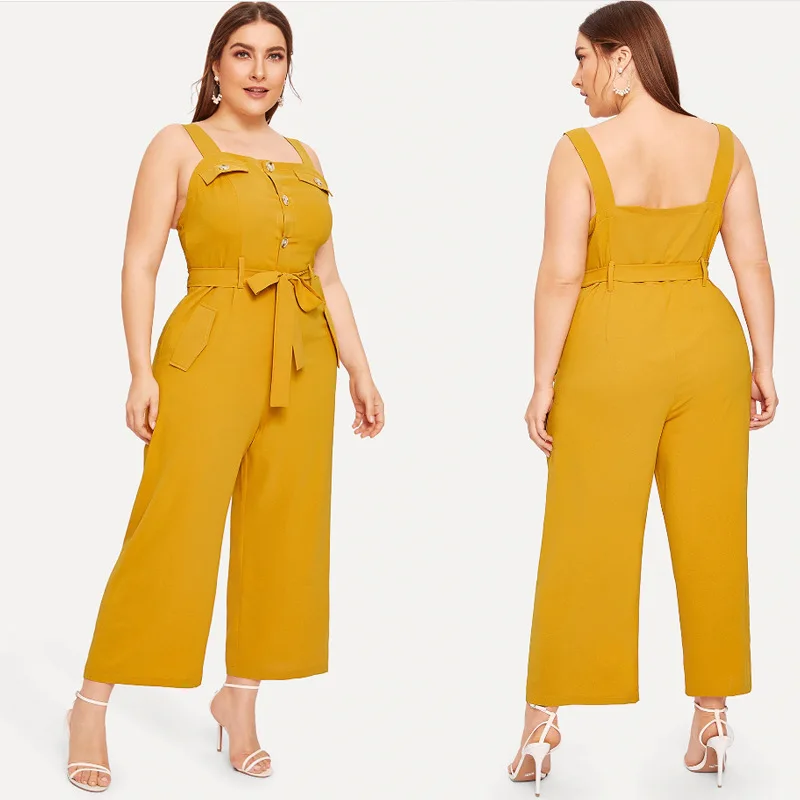 XL 4XL 2019 летнее платье размера плюс женские Комбинезоны повседневные Желтый