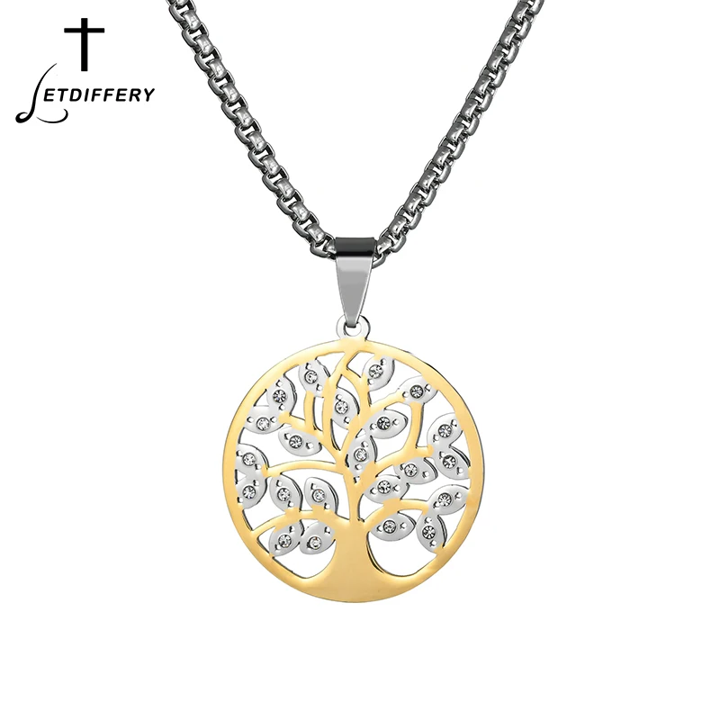 Letdiffery Новая мода Дерево жизни кулон из нержавеющей стали золотой цвет кристалл