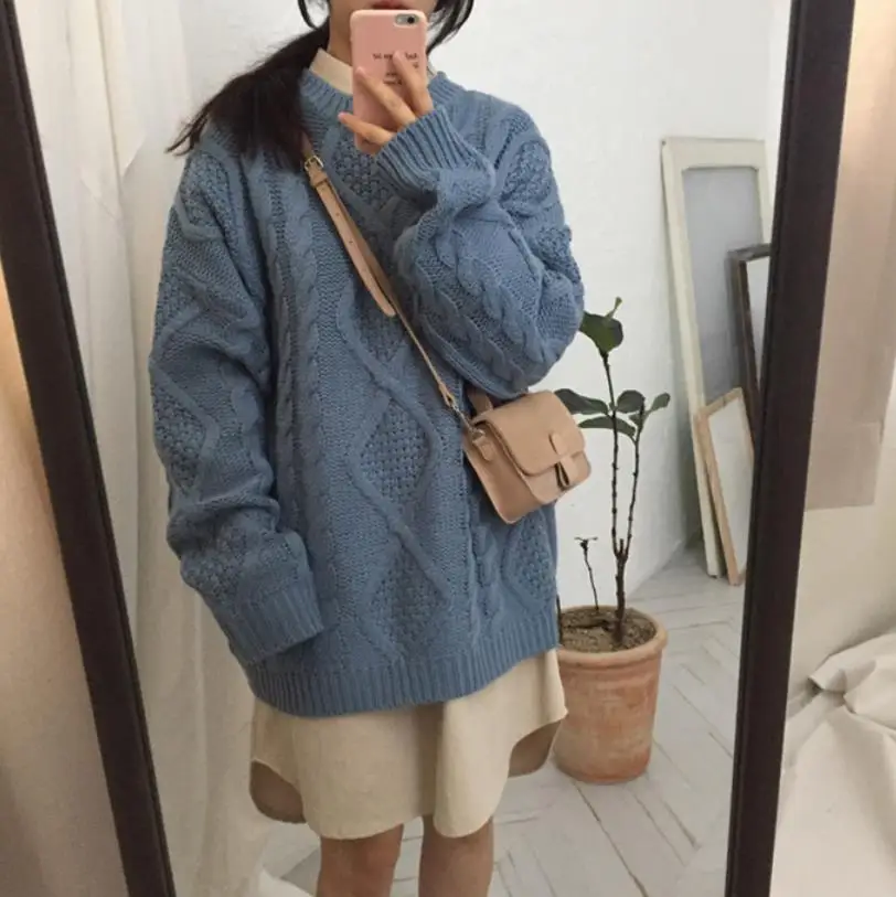 Winter Fashion Wool Vintage o-neck Women Pullovers Sweater Knitted Sweaters Lovely | Женская одежда