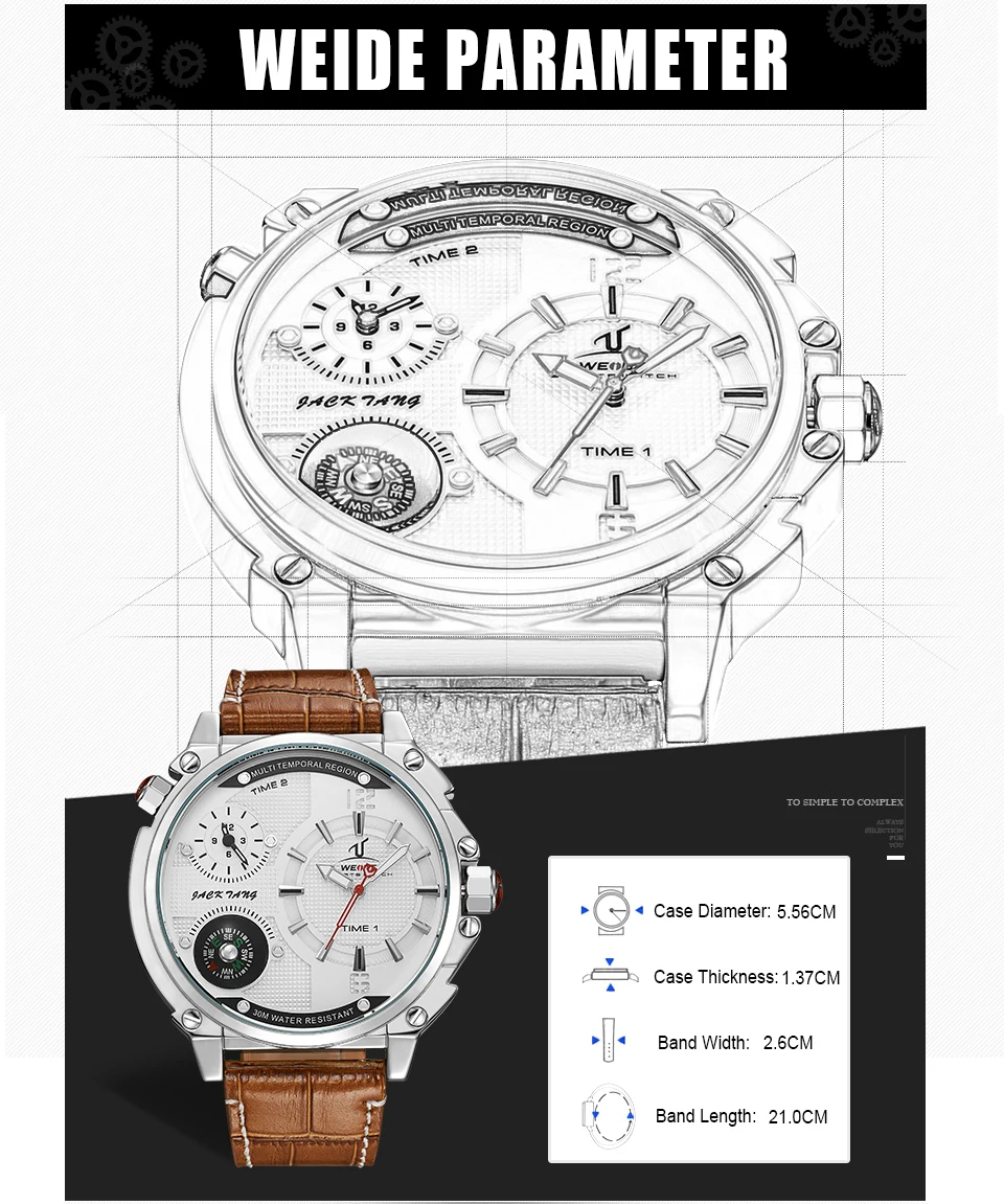 WEIDE бренд Relogio Masculino водонепроницаемые часы с компасом Мужские Аналоговые часы с ремешком из натуральной кожи военные наручные часы