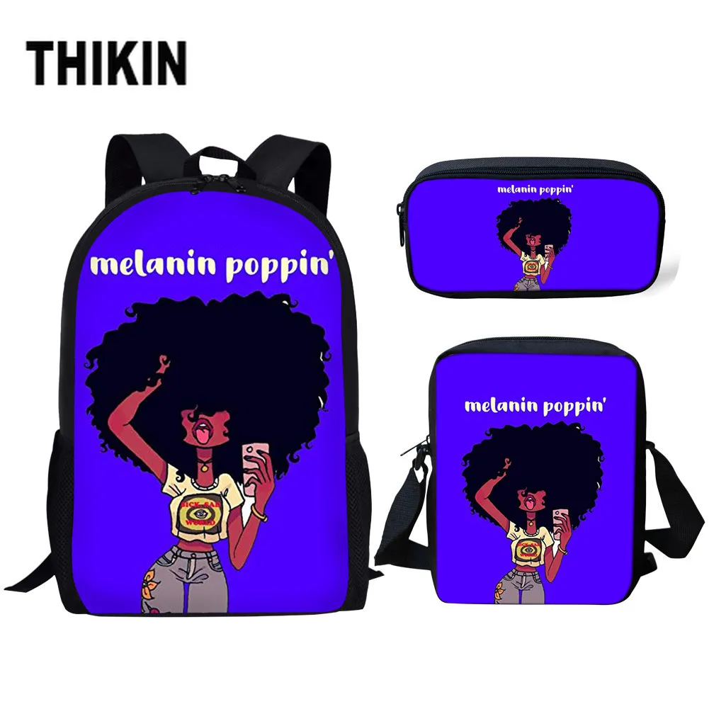 THIKIN Afro Black Girl Magic Melanin Poppin детские сумки для книг на плечо школьные детей 3 шт./компл.
