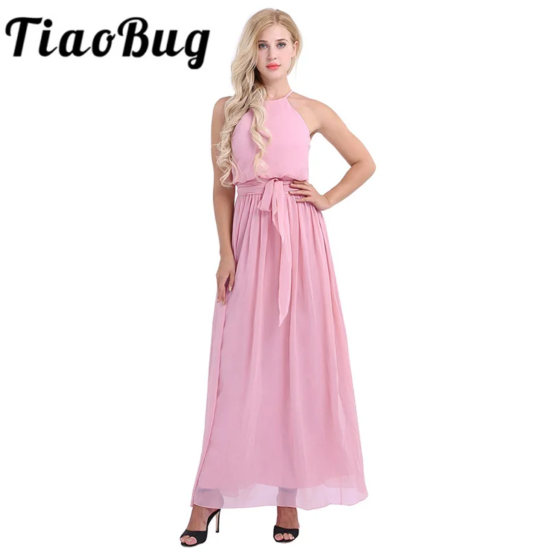 Женские шифоновые платья TiaoBug без рукавов с лямкой на шее для подружки невесты