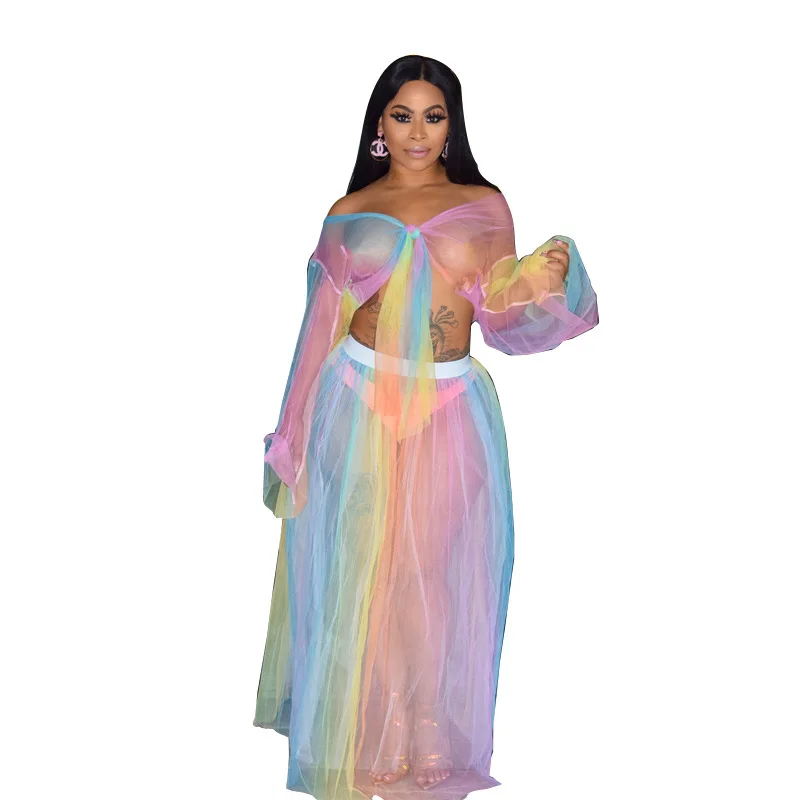 Комплект из двух предметов юбка Женский вечерний комплект длинная короткий топ с