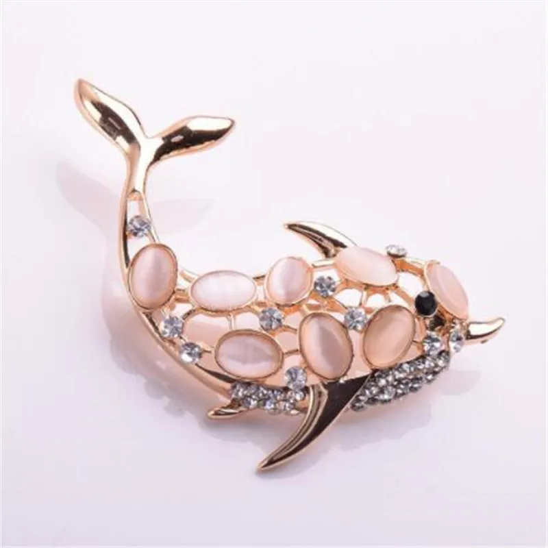 WKOUD Rhinestone Animal Brooches for Women Crystal Opal Dolphin Large Vintage Brooch Pins Men Suit wedding dress Accessories | Украшения и