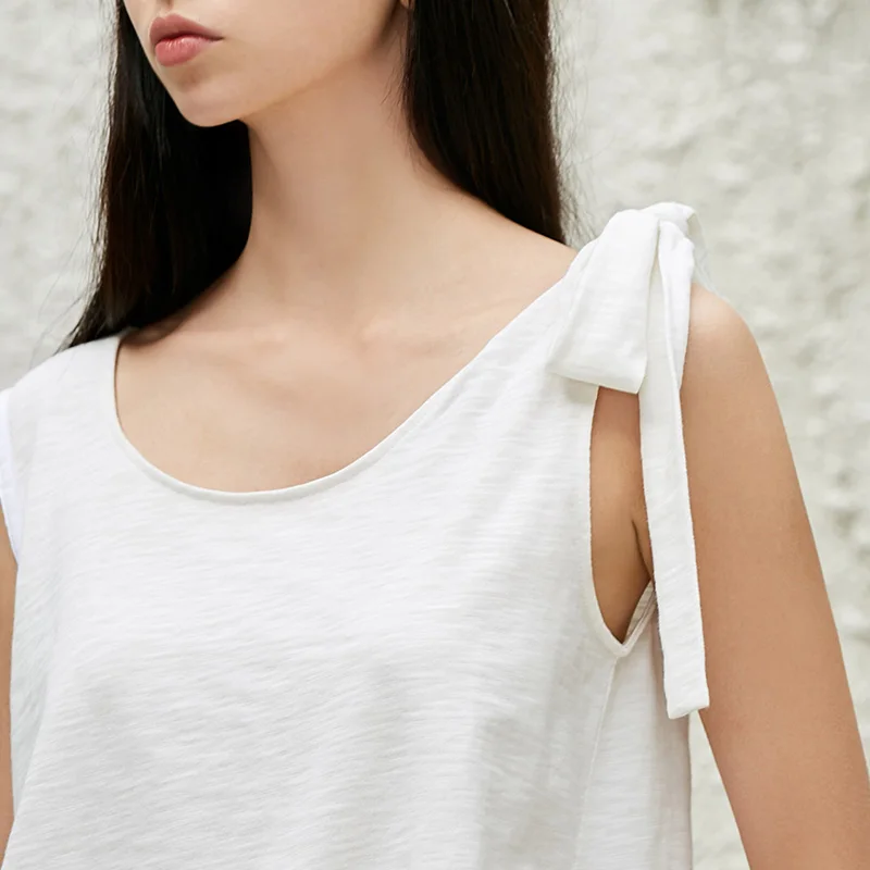 AMII REDEFINE Crop Top Summer 2018 T-shirts Causal Solid Bow Lace Up Ladies Cotton Shirts | Женская одежда