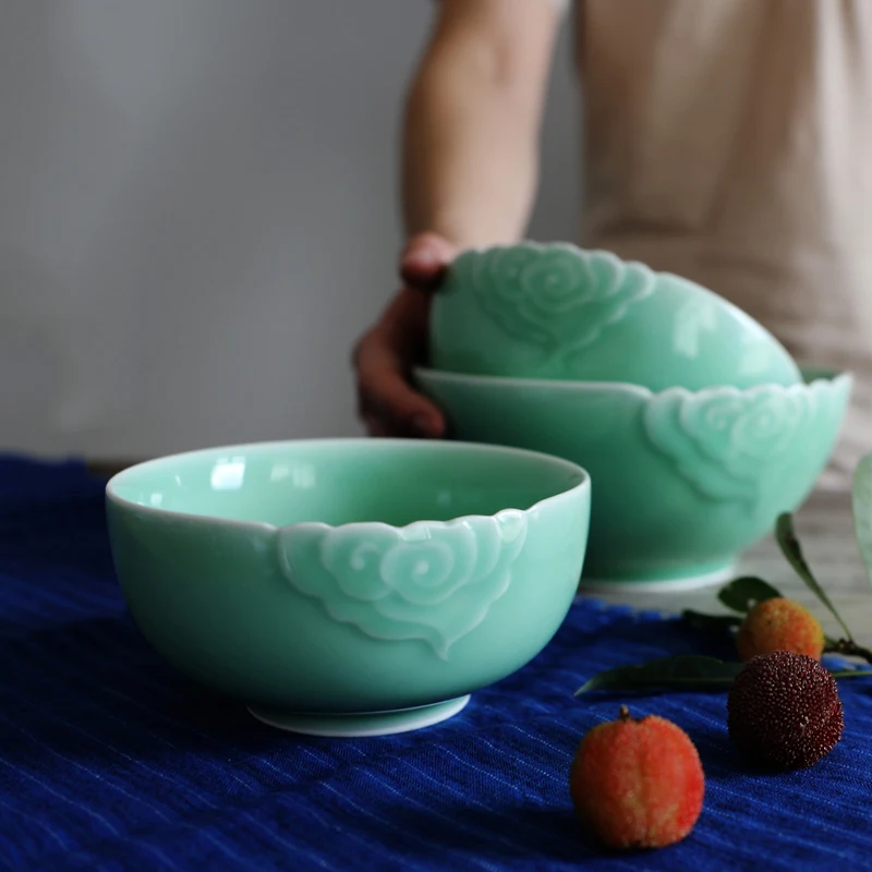 Винтажная чаша Longquan Celadon керамические миски для риса рамен домашняя посуда