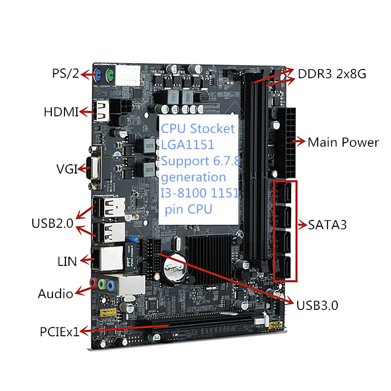 Новая H110-D3 настольная материнская плата поддерживает 678 поколение I3-8100 LGA1151 pin CPU