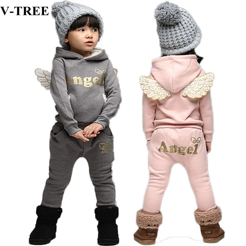 V-TREE комплект одежды для детей; флисовый спортивный костюм для мальчиков; зимние костюмы для маленьких девочек; детский спортивный костюм с крыльями; Детский Школьный костюм