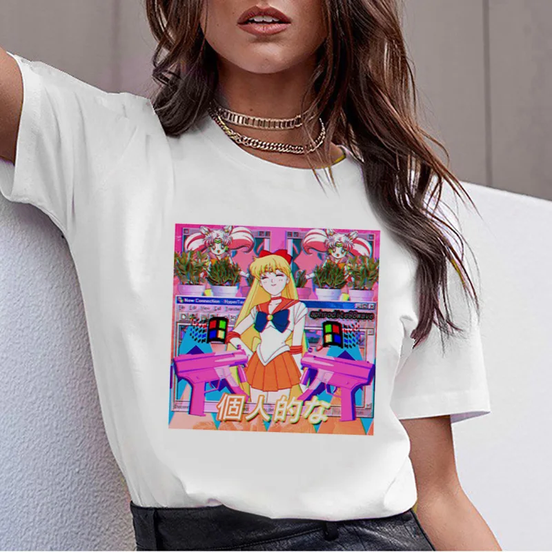 Эстетика vaporwave, футболка,, женская футболка, Женский Топ, футболка, футболка в стиле хип-хоп, Корейская, повседневная, летняя, 90 s, графический, harajuku