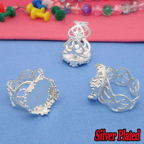 15mm 10pcs/Lot Classic 2 Colors Plated Copper Material Adjustable Ring Settings Base,Fit 15mm Glass Cabochons;Ring Bezels