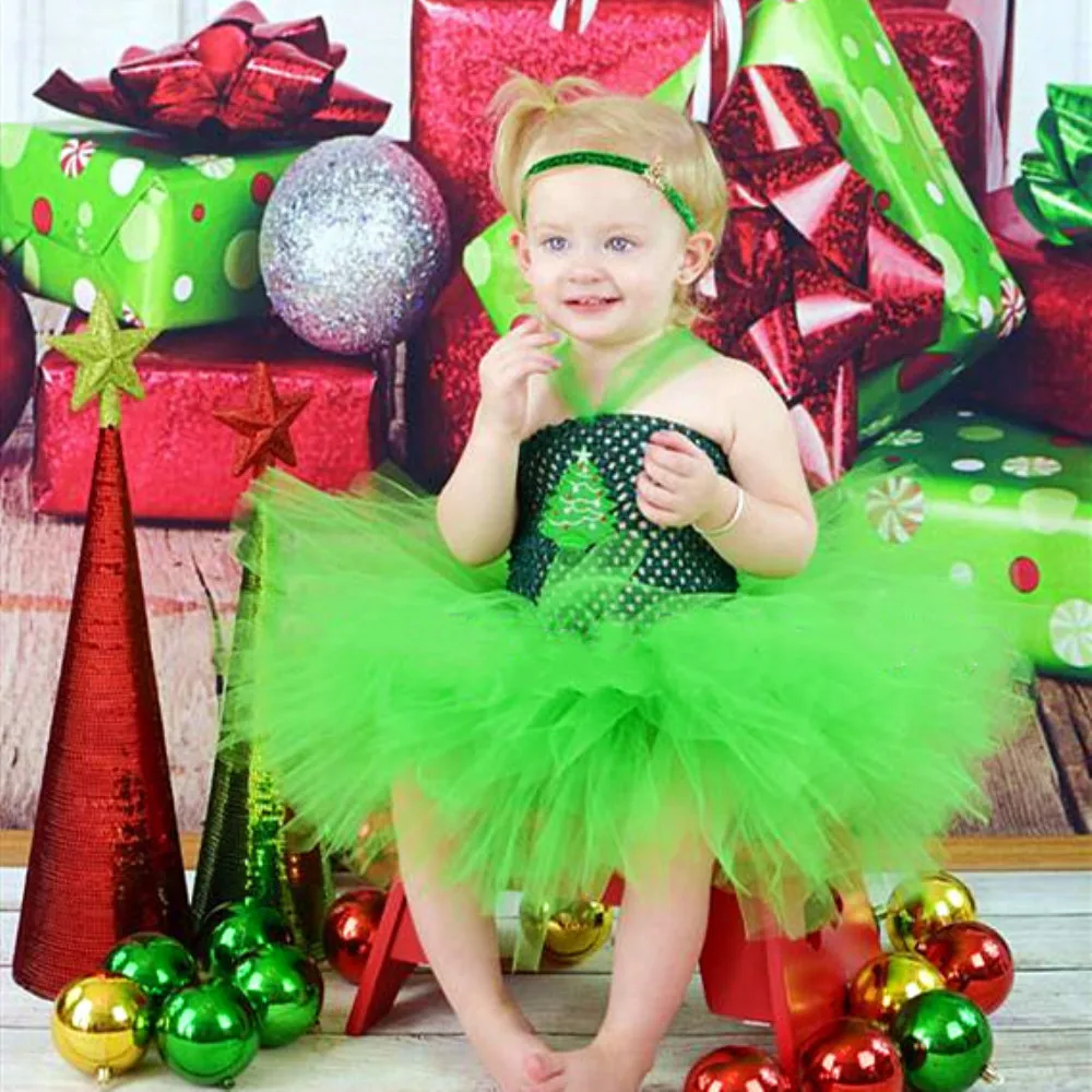 2018 Christmas Tree Tutu Dress Green Holiday Portrait Photo Prop Infant Toddler Baby Girl Winter Classic Outfit With Headband | Детская