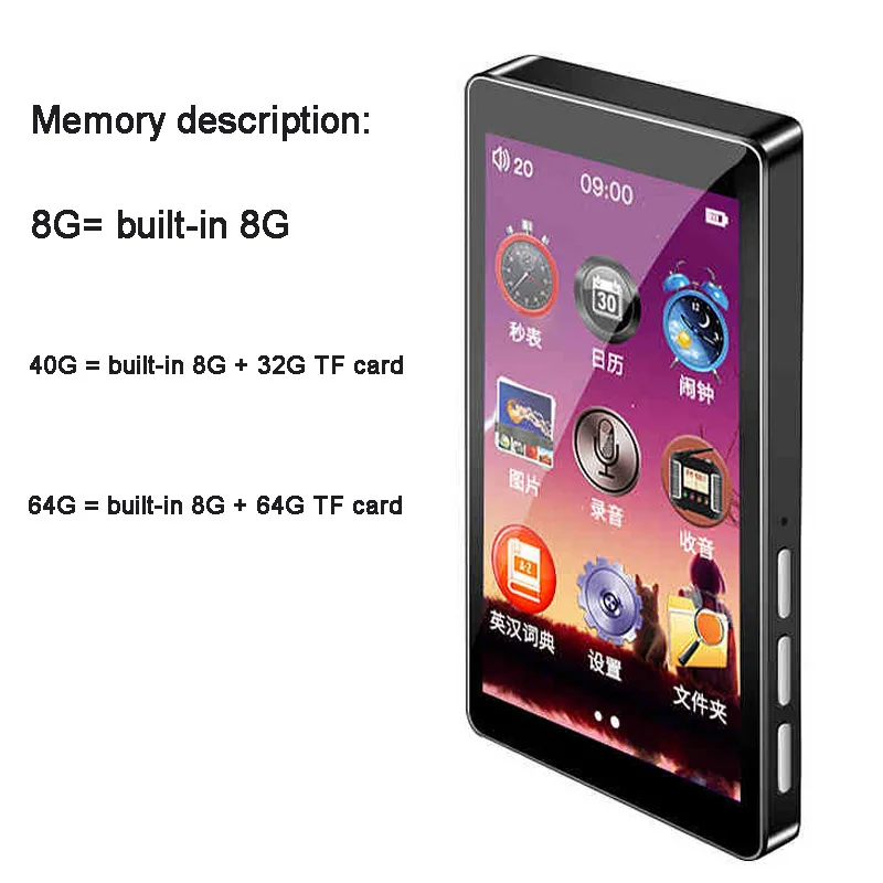 Ruizu d20 металлический MP4-плеер Встроенные динамики 3,0 дюймов сенсорный экран ультра тонкий 8 ГБ MP3 музыкальный плеер воспроизведение видео с FM электронной книгой
