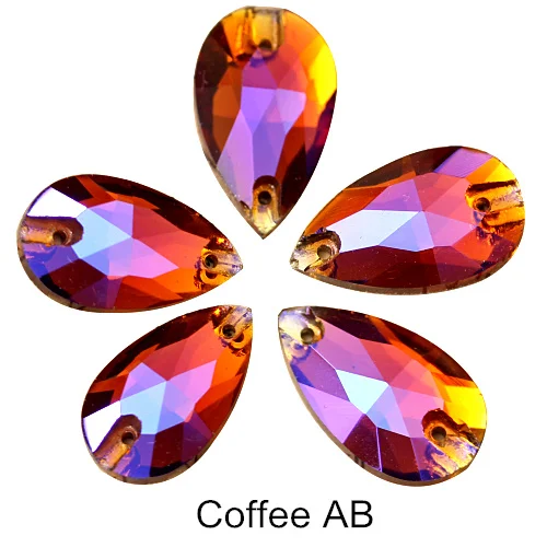 Coffee ab Красочные каплевидные Хрустальные стеклянные пришивные стразы с плоской задней стороной красные AB пришивные камни каплевидные Стразы для шитья одежды Y1250 - Цвет: Coffee ab