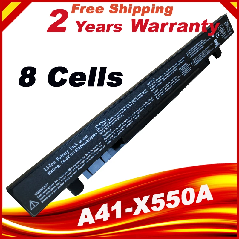 8 Cells 5200mAh high capacity laptop Battery A41-X550 A41-X550A For ASUS X550L X450 X450C R409CC X552E K5 X550V