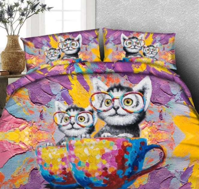 Комплект постельного белья с 3D рисунком кота пододеяльником California King Queen twin full Bed