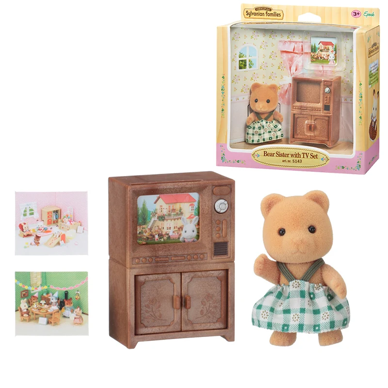 Sylvanian Family Dollhouse Bear Sister с ТВ приставкой игровой набор игрушки фигурки подарок для