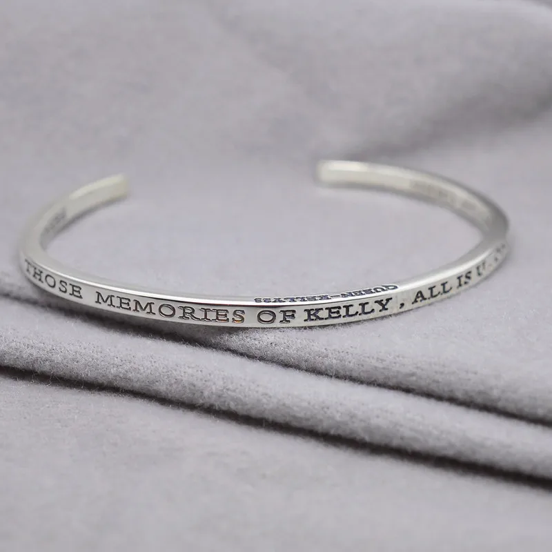 

Sterling Silver Engraved Cuff Bangle Personalized Words Quote Name 3D Thin Band Design Unisex Jewelry Gift