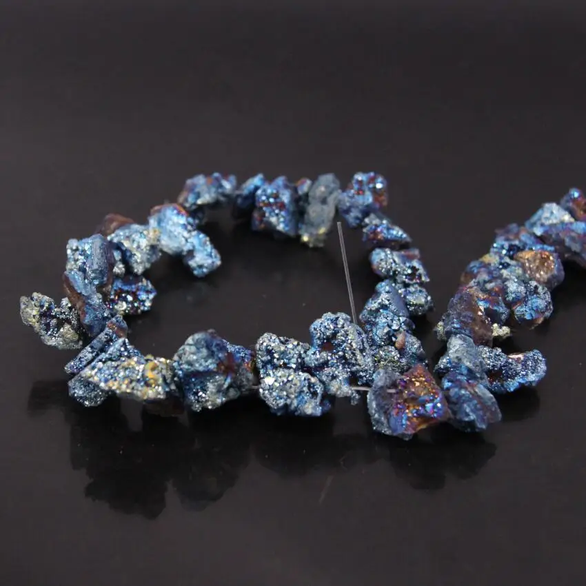 15.5 "Strand синий зеленый Титан сырья кристалл Druzy Drusy Агаты Кварц Geode грубые