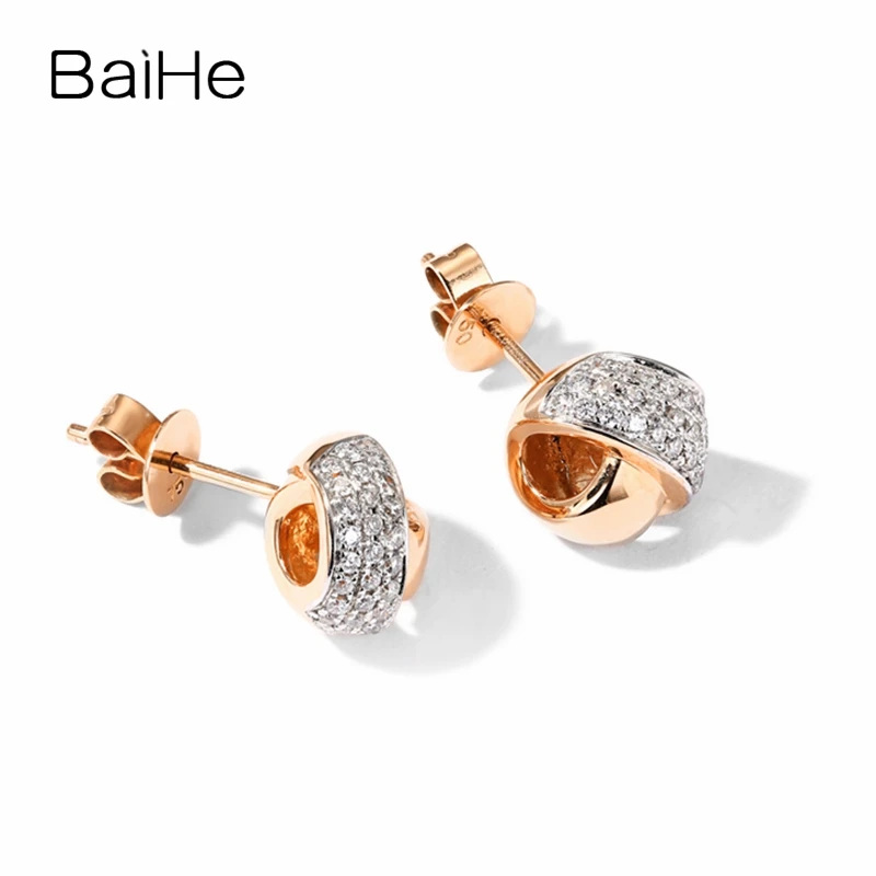 BAIHE Solid 14K Rose Gold(AU585) Round 0.22ct 100% Genuine Natural Diamonds Engagement Trendy Fine Jewelry Gift Stud Earrings | Украшения и