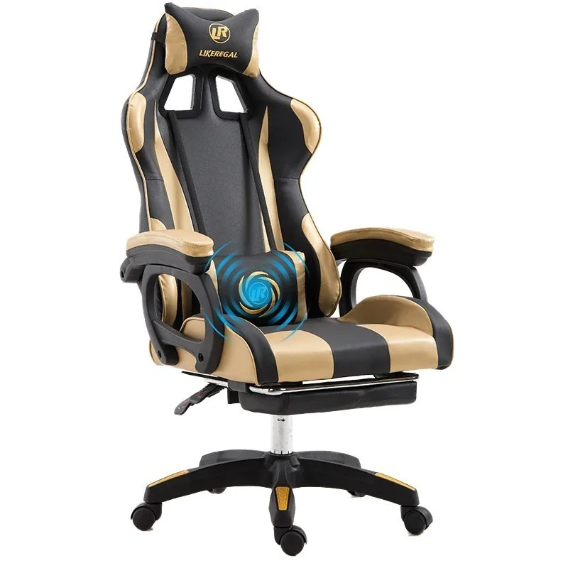 gold footrest Роскошный качественный игровой офисный стул Boss Poltrona из синтетической кожи эргономичная Массажная мебель для дома silla gamer нейлоновые ножки - Цвет: gold footrest