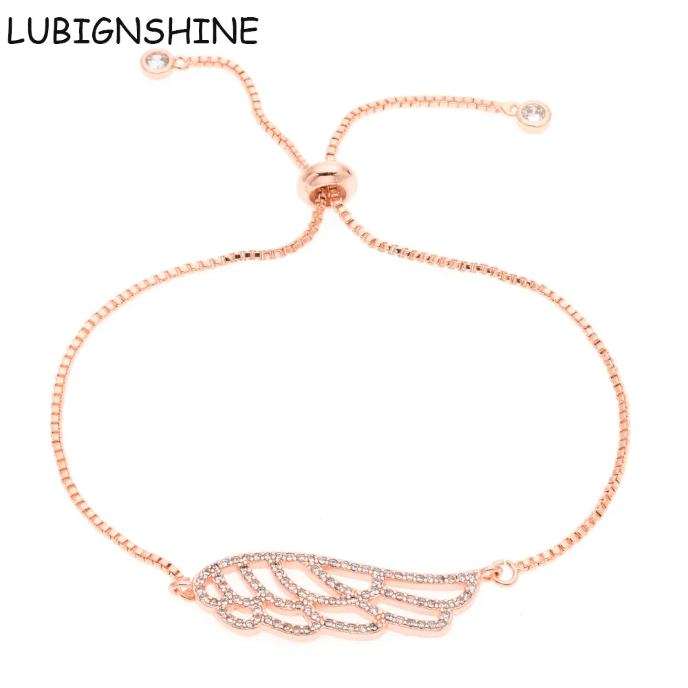 LUBINGSHINE для женщин слайд медные ювелирные изделия CZ регулируемые браслеты Крылья Ангела браслет цепочка жесткий браслет feminina