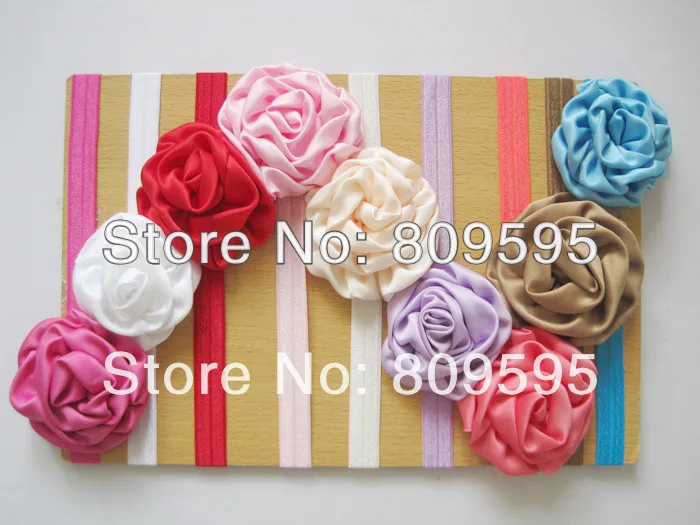 

Satin Rose Flower Headband Headwear Hair Accessories 9 pcs per lot