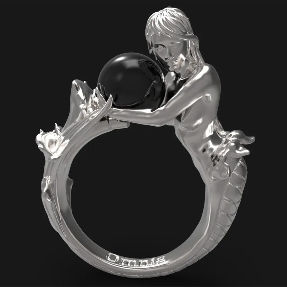 Silver Black Уникальный Стиль, Женское кольцо в виде русалки, белое, черное, модное, серебряное, розовое золото, обручальные кольца, Promise Love, обручальные кольца для женщин - Цвет основного камня: Silver Black