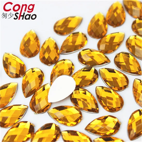 Yellow Cong Shao 100 шт 8*13 мм красочные плоские с оборота капли акрил, горный хрусталь и камни костюм Стразы для DIY одежды ремесла WC762 - Цвет: Yellow