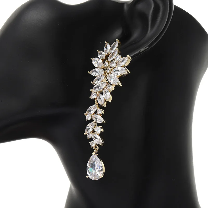 SLBRIDAL TOP Pave Установка Капля воды фианит Кристаллы Свадебные серьги с кубическим