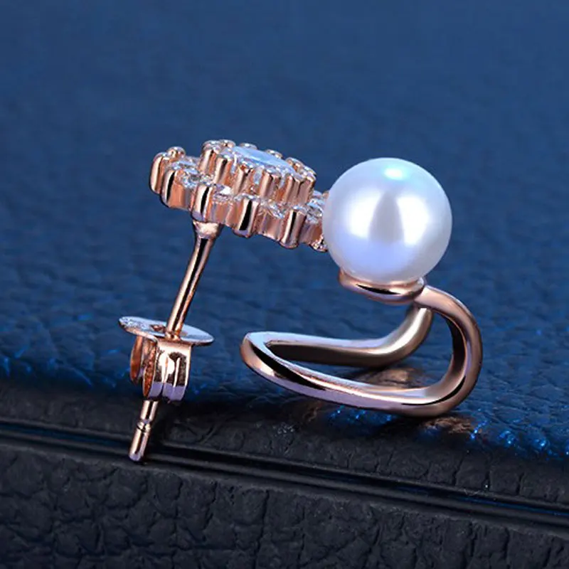 925 Sterling Silver Stud Earrings For Women Sun Flowers Pearl Rose Gold Earnail Allergy Prevention | Украшения и аксессуары