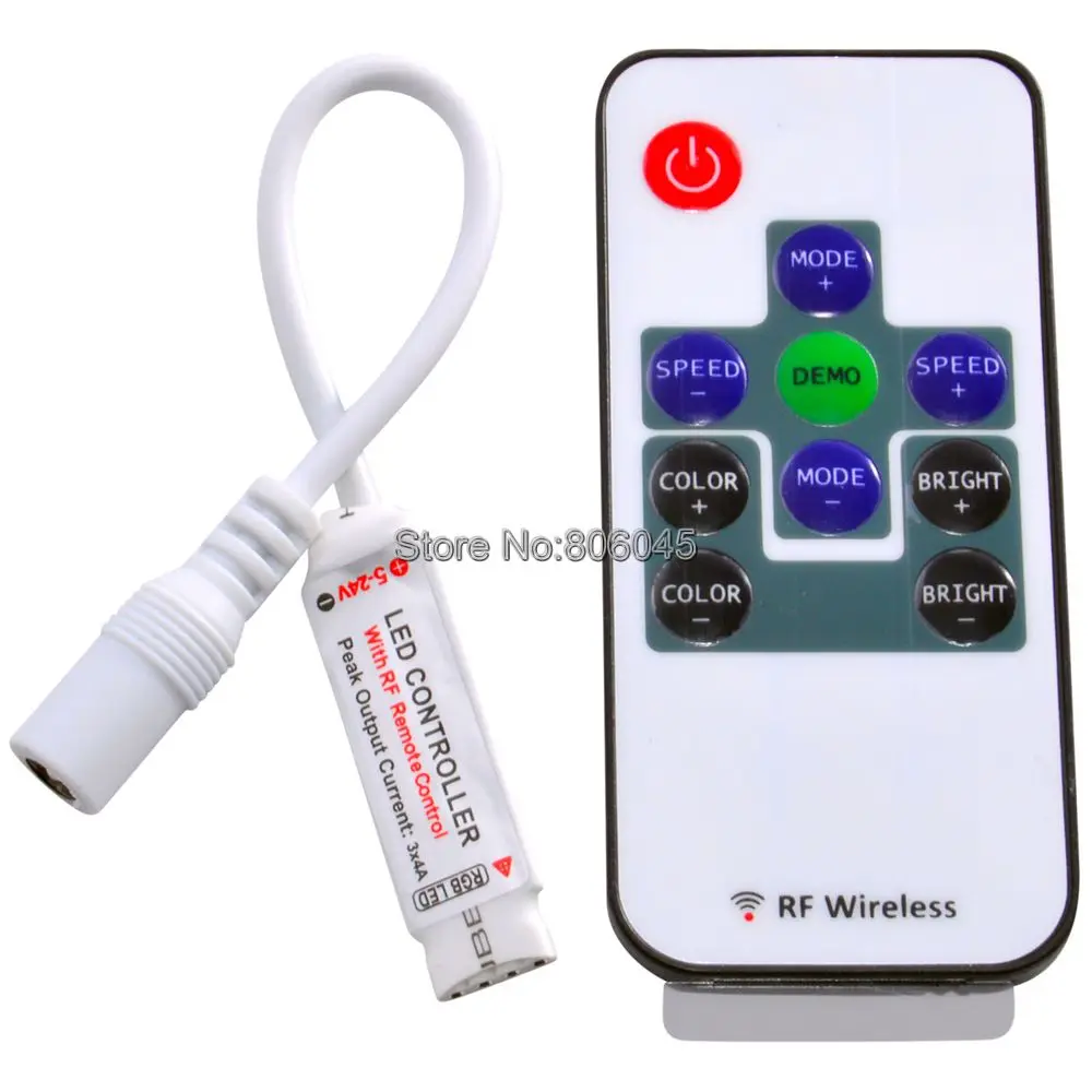 10 шт./лот DC5V 12V 24V 12A 3x4A мини RGB контроллер светодиодной ленты с 10Key РЧ беспроводной
