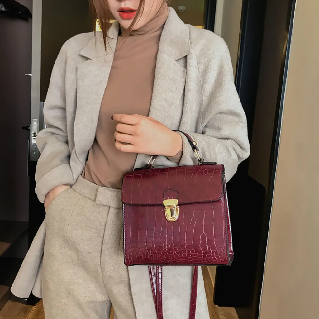 Женская однотонная сумка из крокодиловой кожи простая универсальная через плечо