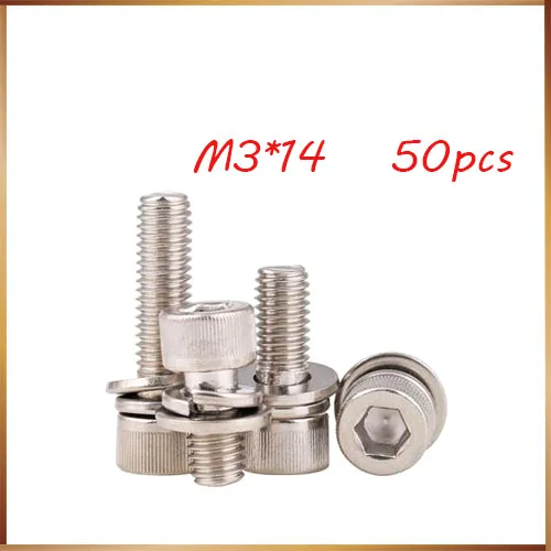 

Free shipping 50pcs M3 14mm M4*14mm 304 Stainless Steel Inner Hex Bolt Hexagon Socket Washer Sems Assembly combination Screw
