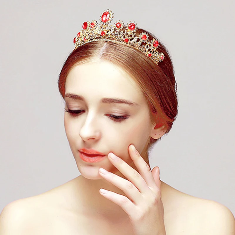 Новый Красный Кристалл Свадебные украшения для волос с цветами и стразами голова