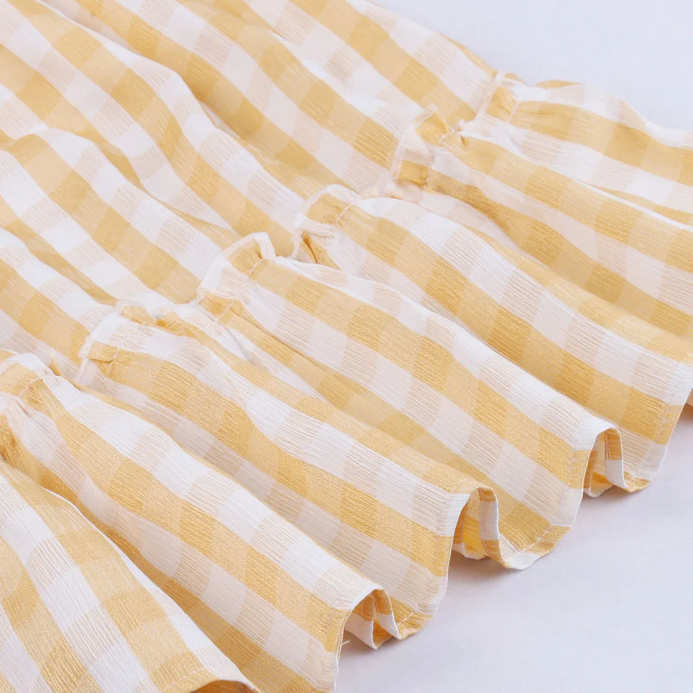 Женское клетчатое платье Hepburn винтажное желтое Повседневное с оборками в стиле