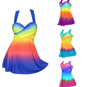 Женский купальник с эффектом пуш-ап, Раздельный купальник из двух предметов с градиентной размера плюс, пляжная одежда, купальный костюм, Большой Бюст, монокини размера S  5XL