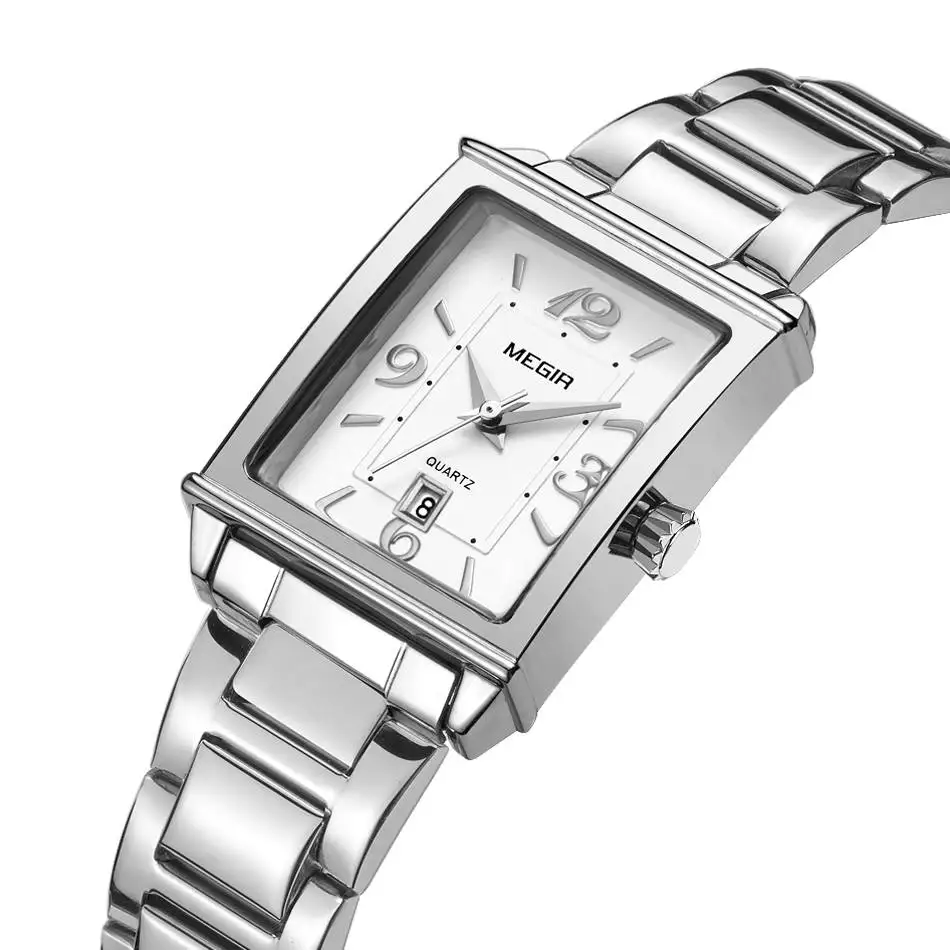 MEGIR Women Watches Elegant Brand Famous Luxury Rectangle Quartz Stainless Steel Strap Waterproof Clock Relogio Feminino | Наручные часы