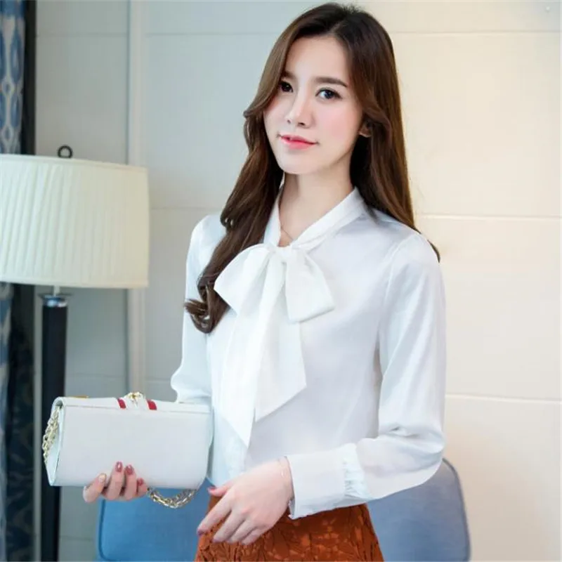 Рубашка Женская атласная с длинным рукавом и бантом большого размера | одежда