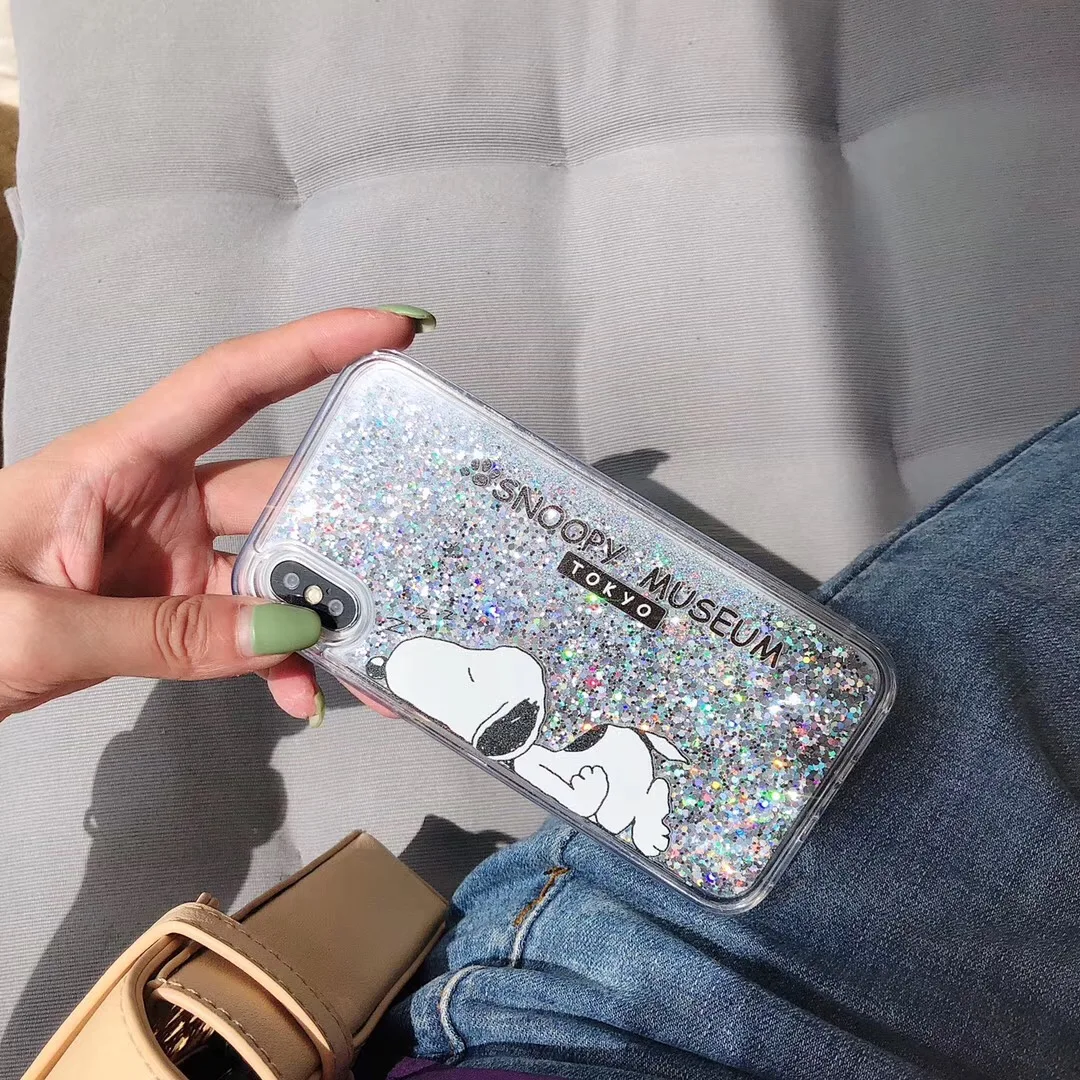 Cute Cartoon S noopy Dog Phone Case for IPhone 6 6S 7 8 Plus X XR XS MAX Transparent Quicksand Protect Shell Glitter PhoneCase |