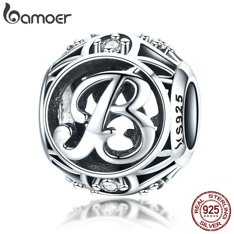 BAMOER, 925 пробы, Серебряная коллекция букв, алфавит, B, подвески, бусины, подходят для браслетов, ожерелья, сделай сам, ювелирные изделия, SCC738-B