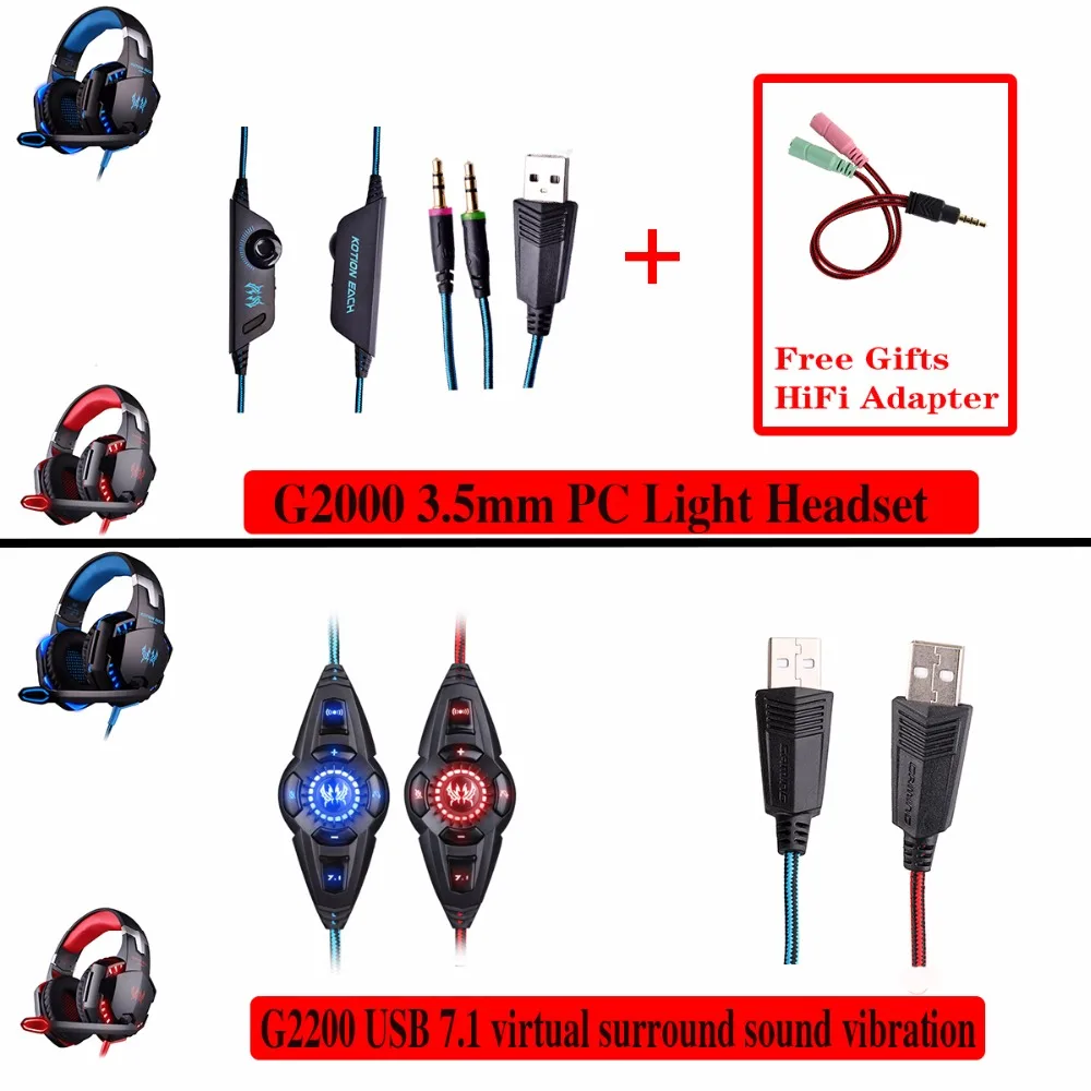 Игровые наушники KOTION G2200 USB вибрации 7 1 объемное звучание музыки и G2000 3 5 мм стерео
