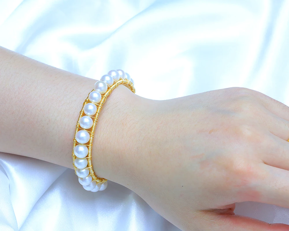 BaroqueOnly wire wrap очаровательный браслет браслеты настоящий натуральный пресноводный жемчуг для женщин Свадебные модные украшения HJ